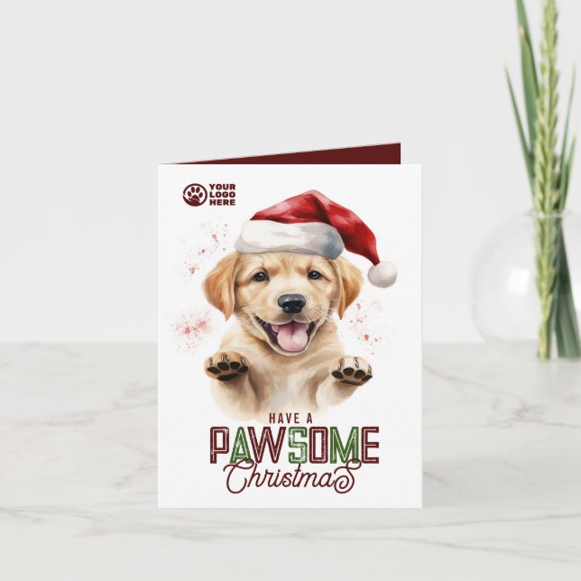 Pawsome Christmas Labrador Santa Logo Pet Business Holiday Card (Front)