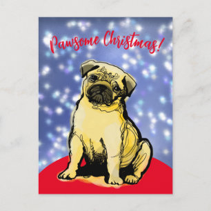Pawsome christmas with a little pug! Postcard