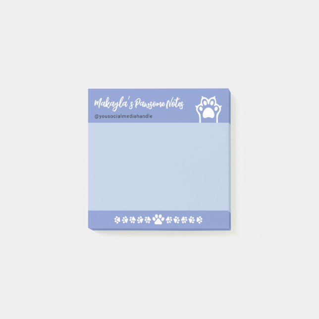 Pawsome Cute White Cat Paws Blue Post-it Notes (Front)