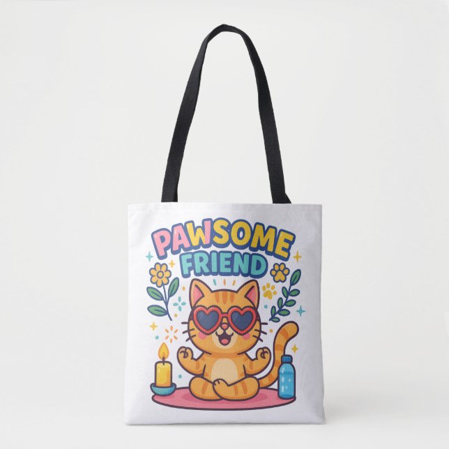 Pawsome Friend Because Every Cat Deserves Love Tote Bag (Front)