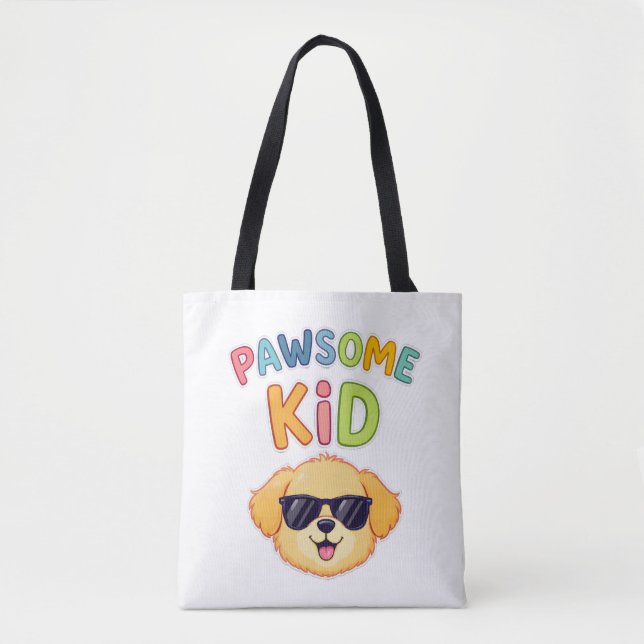 Pawsome Kid Cute Dog Design Gift Tote Bag (Front)