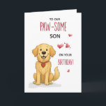 Pawsome Son Birthday Funny Golden Retriever Card<br><div class="desc">Here’s a special birthday card featuring a loveable golden retriever, created for sons who adore dogs with big hearts and wagging tails. I designed this card to bring a smile with its playful front and lighthearted inside message. It’s a sweet way to say happy birthday to your amazing son and...</div>