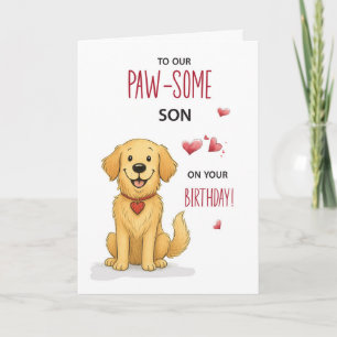Pawsome Son Birthday Funny Golden Retriever Card