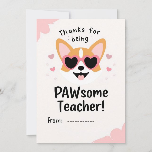 Pawsome Teacher Corgi Valentine Classroom Card (Front)