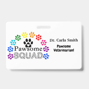 Pawsome Veterinarian Custom Name - Horizontal ID Badge