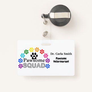 Pawsome Veterinarian Custom Name - Horizontal ID Badge