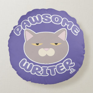 Pawsome Writer Epic Author Kitty Character Round Cushion
