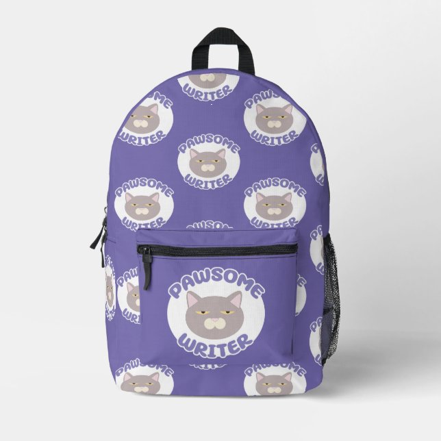  Pawsome Writer Fun Kitty Character Design Printed Backpack (Front)