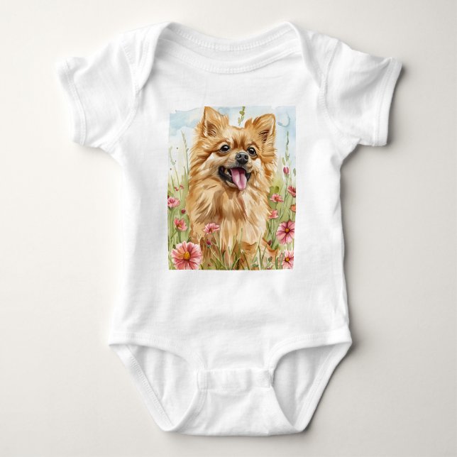 Pawtected by Pomeranian Baby Bodysuit (Front)