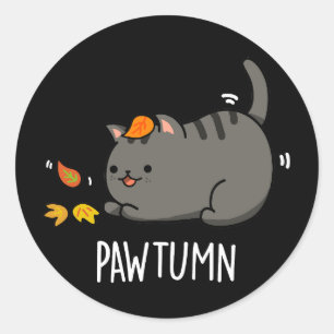 Pawtumn cute Autumn Kitty Cat Pun Dark BG Classic Round Sticker