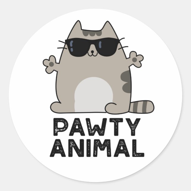 Pawty Animal Funny Party Cat Pun  Classic Round Sticker (Front)