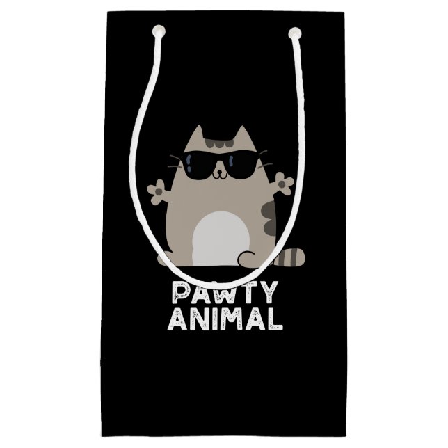 Pawty Animal Funny Party Cat Pun Dark BG Small Gift Bag (Front)