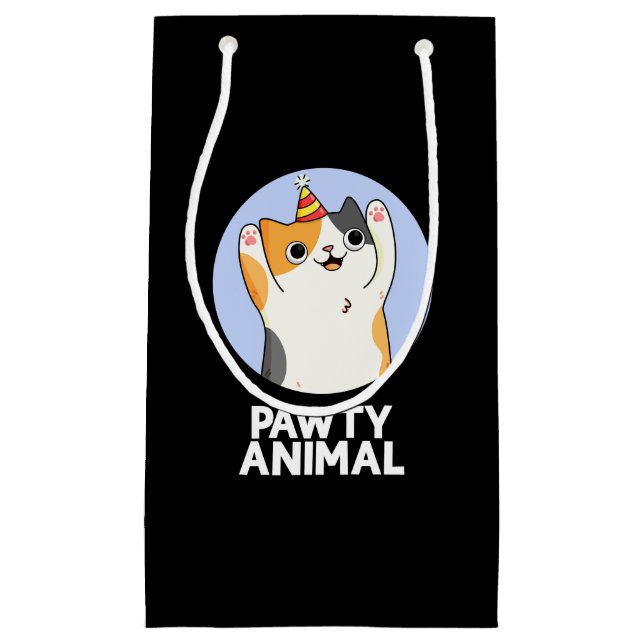 Pawty Animal Funny Party Cat Pun Dark BG Small Gift Bag (Front)