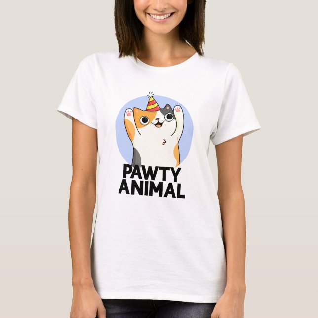 Pawty Animal Funny Party Cat Pun  T-Shirt (Front)