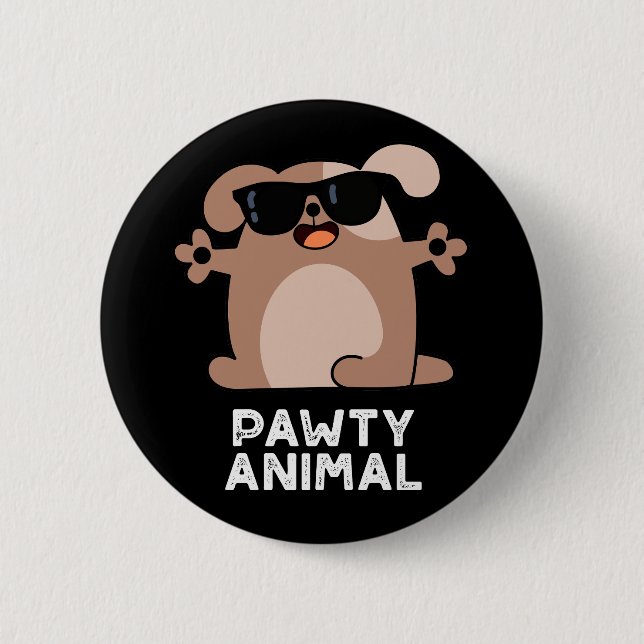 Pawty Animal Funny Party Dog Pun Dark BG 6 Cm Round Badge (Front)