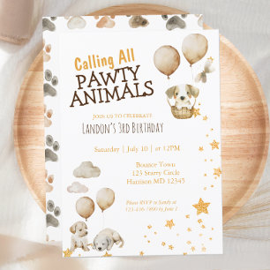 Pawty Animal Puppy Dog Birthday Invitation