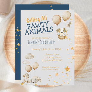 Pawty Animal Puppy Dog Boys Third Birthday Invitation