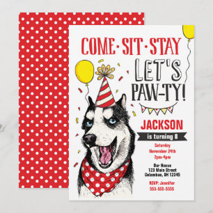 Pawty Birthday Invitation Dog Puppy Husky