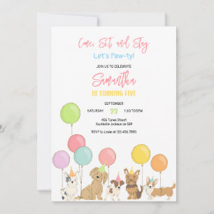 Pawty Dog Time To Pawty Puppy Party Birthday Invitation
