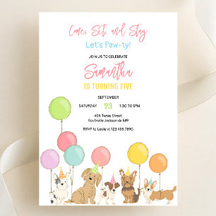 Pawty Dog Time To Pawty Puppy Party Birthday Invitation