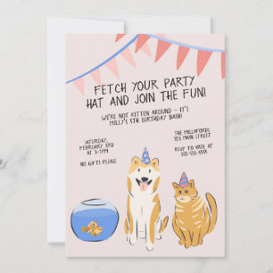 Pawty Time Kids Birthday Invitation   House Pets