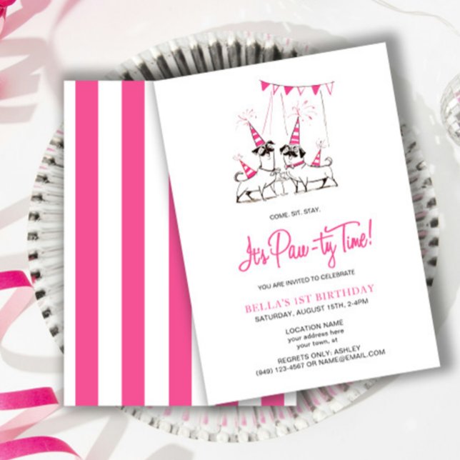 Pawty Time Puppy Pink Birthday Party Invitation (Creator Uploaded)