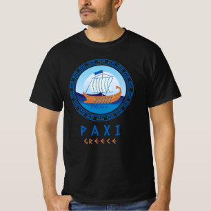 Paxi, Greece Greek Ship Design Men's Black T-Shirt