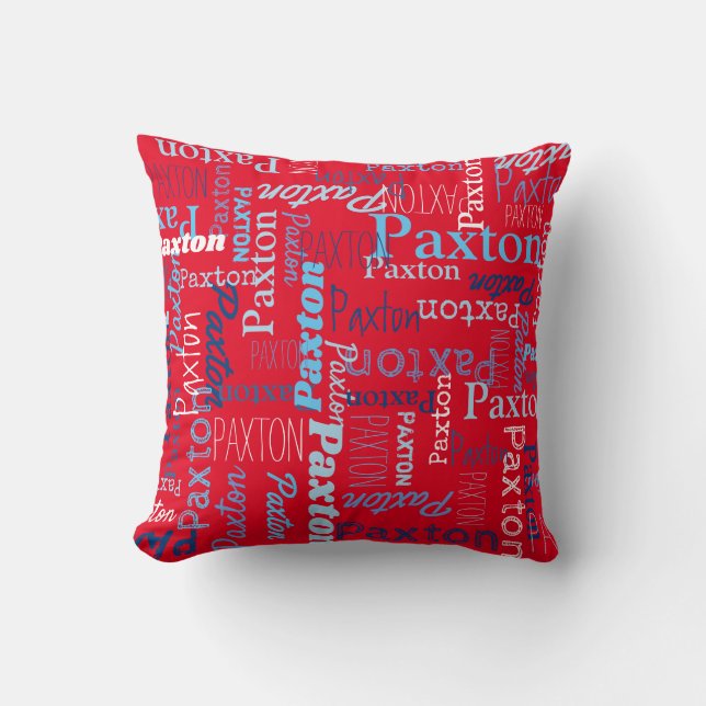 Paxton personalised name red blue white cushion (Front)