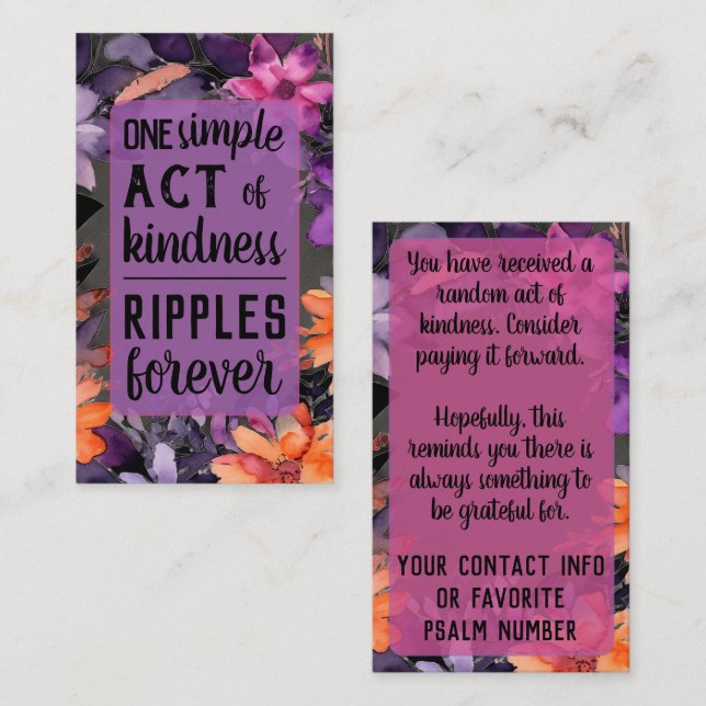 Pay it Forward Random Act Kindness Lily Flowers Business Card (Front/Back)