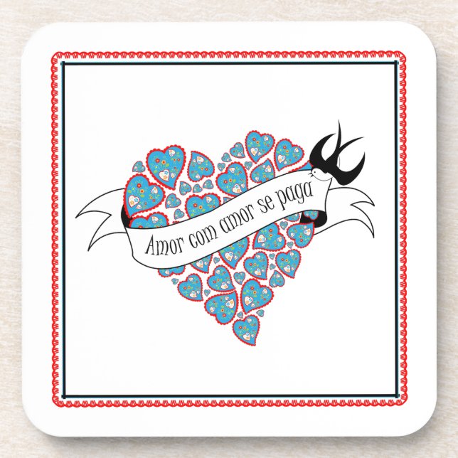 Pay love with love illustrated Portuguese proverb Coaster (Front)