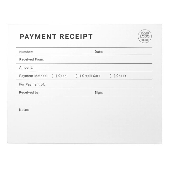 Payment Receipt Business Logo Notepad (Front)