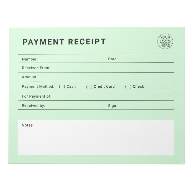 Payment Receipt Business Logo Notepad (Front)
