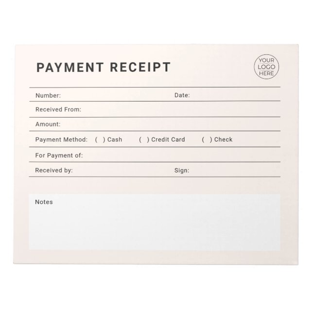 Payment Receipt Business Logo Notepad (Front)