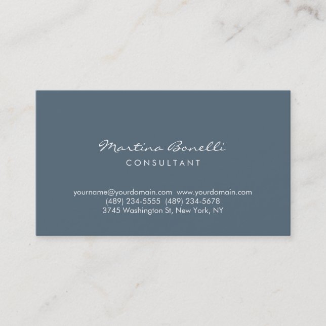 Payne's Grey Colour Minimalist Script Business Car Card (Front)