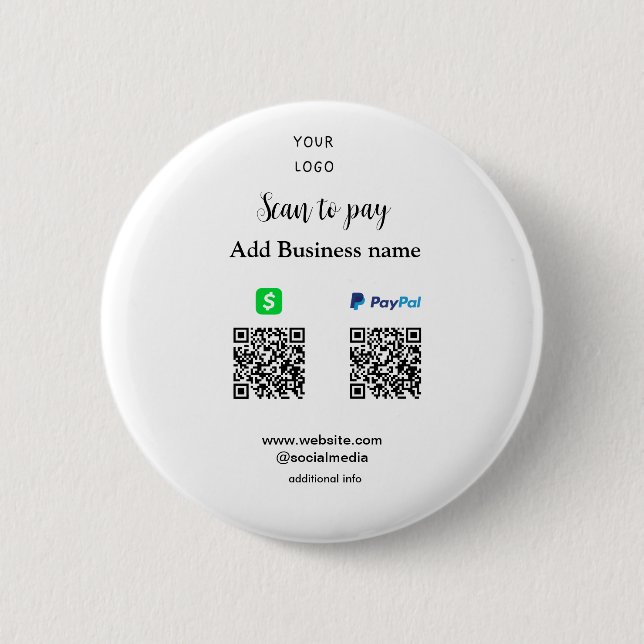 Paypal Cashapp scan to pay QR add business name lo 6 Cm Round Badge (Front)