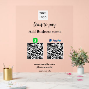 Paypal Cashapp scan to pay QR add business name lo Acrylic Sign