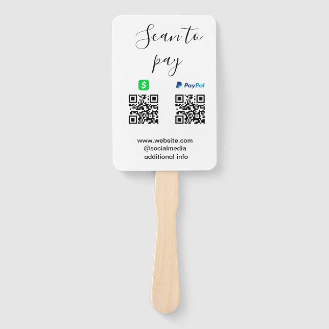 Paypal Cashapp scan to pay QR add business name lo Hand Fan (Front)