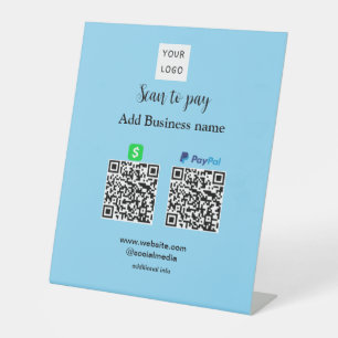Paypal Cashapp scan to pay QR add business name lo Pedestal Sign