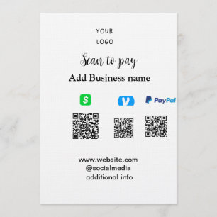 Paypal Cashapp venmo scan to pay QR add business Invitation