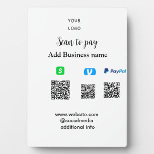 Paypal Cashapp venmo scan to pay QR add business Plaque