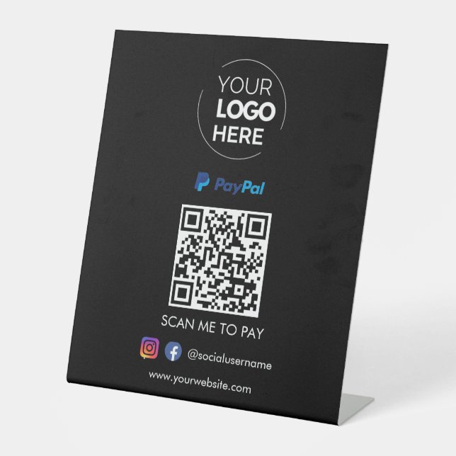 Paypal QR Code Payment | Scan to Pay Black Pedestal Sign (Front)