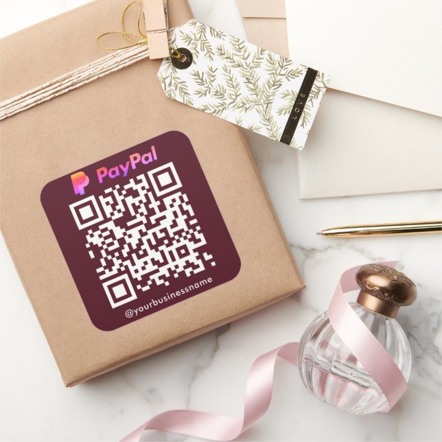 Paypal QR Code Payment Scan to Pay Burgundy Square Sticker (Gifting)