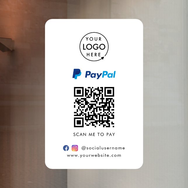 Paypal QR Code Payment | Scan to Pay Business Logo (Interactive "scan to pay” QR code cash wrap window cling for collecting digital payment by Paypal.)
