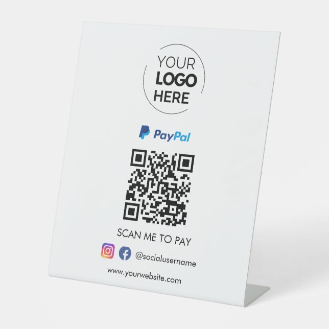 Paypal QR Code Payment | Scan to Pay Business Logo Pedestal Sign (Front)
