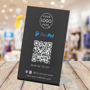 Paypal QR Code Payment   Scan to Pay Logo Black Pedestal Sign