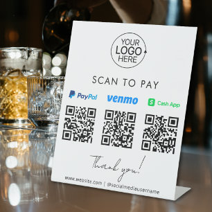PayPal Venmo Cash App QR Code Payment Add Logo  Pedestal Sign