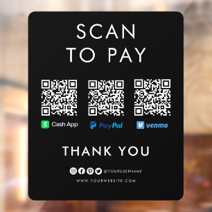 Paypal Venmo Cash App Scan to Pay QR Code Black