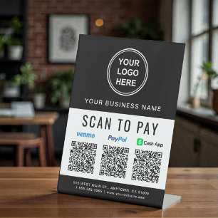 Paypal Venmo CashApp QR Codes Logo Scan to Pay  Pedestal Sign