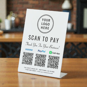 Paypal Venmo CashApp QR Codes Logo Scan to Pay  Pedestal Sign