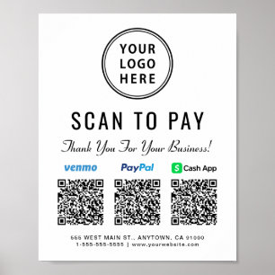 Paypal Venmo CashApp QR Codes Logo Scan to Pay Poster
